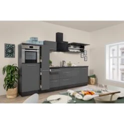 Respekta Premium Küchenzeile 300 Cm Hochbau Grau Hochglanz-Eiche Grau