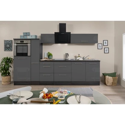 Respekta Premium Küchenzeile 300 Cm Hochbau Grau Hochglanz-Eiche Grau 5 Respekta Premium Küchenzeile 300 Cm Hochbau Grau Hochglanz-Eiche Grau – Bild 3