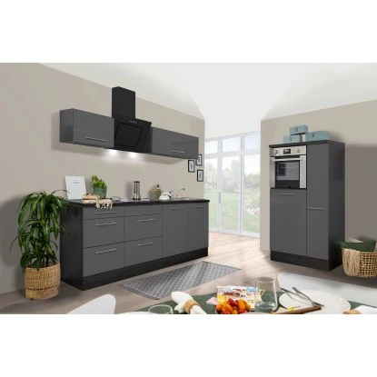 Respekta Premium Küchenzeile 300 Cm Hochbau Grau Hochglanz-Eiche Grau 6 Respekta Premium Küchenzeile 300 Cm Hochbau Grau Hochglanz-Eiche Grau – Bild 4