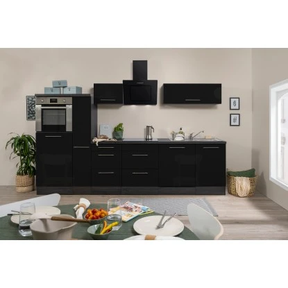 Respekta Premium Küchenzeile 310 Cm Hochbau Schwarz Hochglanz-Eiche Grau 5 Respekta Premium Küchenzeile 310 Cm Hochbau Schwarz Hochglanz-Eiche Grau – Bild 3