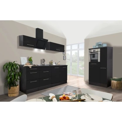 Respekta Premium Küchenzeile 310 Cm Hochbau Schwarz Hochglanz-Eiche Grau 6 Respekta Premium Küchenzeile 310 Cm Hochbau Schwarz Hochglanz-Eiche Grau – Bild 4