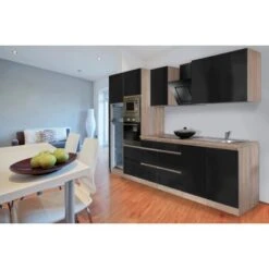 Respekta Premium Küchenzeile Grifflos 335 Cm Schwarz Hochglanz-Eiche Sägerau -Obi Kuche Geschaft 0451 4384 glrp335hessgke 2 1