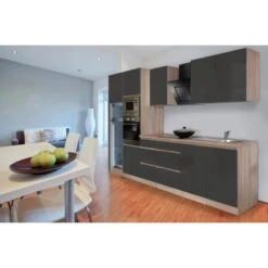 Respekta Premium Küchenzeile Grifflos 335 Cm Grau Hochglanz-Eiche Sägerau -Obi Kuche Geschaft 0477 4384 glrp335hesggke 2 1