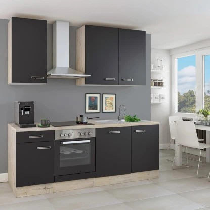 Flex-Well Küchenzeile Lara 220 Cm Anthrazit-San Remo Eiche Hell 3 Flex-Well Küchenzeile Lara 220 Cm Anthrazit-San Remo Eiche Hell