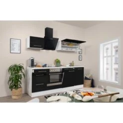 Respekta Premium Küchenzeile 220 Cm Schwarz Hochglanz-Weiß