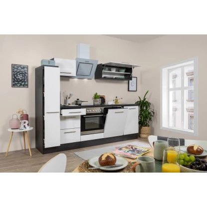 Respekta Premium Küchenzeile 250 Cm Weiß Hochglanz-Eiche Grau 3 Respekta Premium Küchenzeile 250 Cm Weiß Hochglanz-Eiche Grau