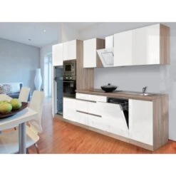 Respekta Premium Küchenzeile Grifflos 345 Cm Weiß Hochglanz-Eiche Sägerau -Obi Kuche Geschaft 0758 4384 glrp345heswgke 1