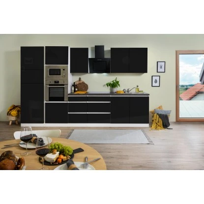 Respekta Premium Küchenzeile Grifflos 335 Cm Schwarz Hochglanz-Weiß 5 Respekta Premium Küchenzeile Grifflos 335 Cm Schwarz Hochglanz-Weiß – Bild 3