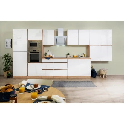 Respekta Premium Küchenzeile Grifflos 435 Cm Weiß Hochglanz-Eiche Sägerau 3 Respekta Premium Küchenzeile Grifflos 435 Cm Weiß Hochglanz-Eiche Sägerau