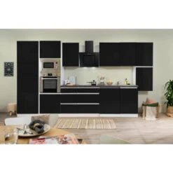 Respekta Premium Küchenzeile Grifflos 395 Cm Schwarz Hochglanz-Weiß -Obi Kuche Geschaft 12028 4384 GLRP395HWSGKE 2
