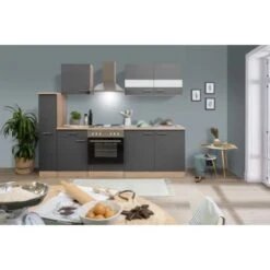 Respekta Küchenzeile KB240ESG 240 Cm Grau-Eiche