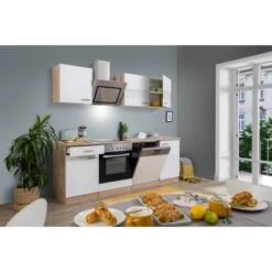 Respekta Economy Küchenzeile KB220ESWSC 220 Cm Weiß-Eiche Sägerau Glänzend -Obi Kuche Geschaft 1711795 KB220ESWSC 02