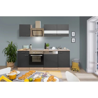 Respekta Economy Küchenzeile KB220ESGSC 220 Cm Grau-Eiche Sägerau Glänzend 3 Respekta Economy Küchenzeile KB220ESGSC 220 Cm Grau-Eiche Sägerau Glänzend