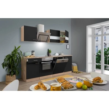 Respekta Economy Küchenzeile KB220ESSSC 220 Cm Schwarz-Eiche Sägerau Glänzend 5 Respekta Economy Küchenzeile KB220ESSSC 220 Cm Schwarz-Eiche Sägerau Glänzend – Bild 3