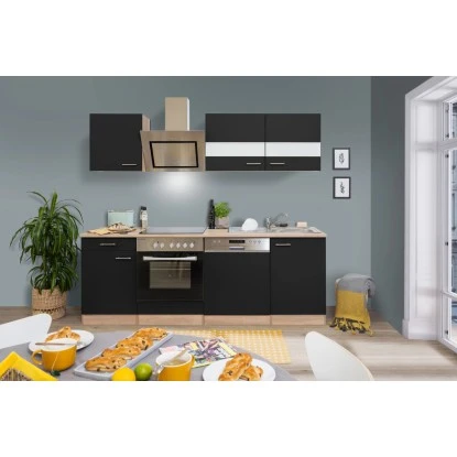 Respekta Economy Küchenzeile KB220ESSSC 220 Cm Schwarz-Eiche Sägerau Glänzend 3 Respekta Economy Küchenzeile KB220ESSSC 220 Cm Schwarz-Eiche Sägerau Glänzend