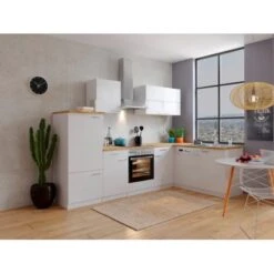 Respekta Winkelküche KBL280WWCG 280 X 172 Cm Weiß-Butcher Nussbaum