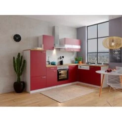 Respekta Winkelküche KBL280WRCG 280 X 172 Cm Rot-Weiß-Butcher Nussbaum