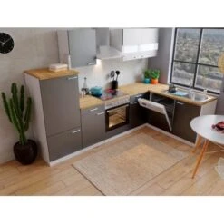 Respekta Winkelküche KBL280WGCG 280 X 172 Cm Grau-Weiß-Butcher Nussbaum -Obi Kuche Geschaft 187 4384 neu KBL280WGCG 03