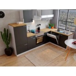 Respekta Winkelküche KBL280WSCG 280 X 172 Cm Schwarz-Weiß-Butcher Nussbaum -Obi Kuche Geschaft 188 4384 neu KBL280WSCG 03