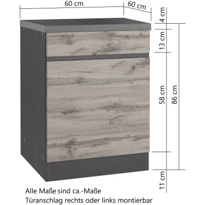Held Möbel Küchenunterschrank Turin 60 Cm 1 Tür 1 Schublade Graphit/Wotaneiche 6 Held Möbel Küchenunterschrank Turin 60 Cm 1 Tür 1 Schublade Graphit/Wotaneiche – Bild 4
