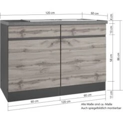 Held Möbel Spülenunterschrank Turin 120 Cm Mit 2 Türen Graphit/Wotaneiche -Obi Kuche Geschaft 189424 11016600 VM 05