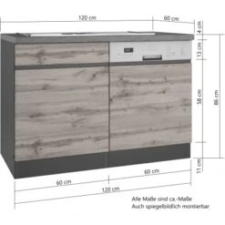 Held Möbel Spülenunterschrank Turin 120 Cm Mit GSP-Blende Wotaneiche/Graphit -Obi Kuche Geschaft 189425 11016600 VM 08