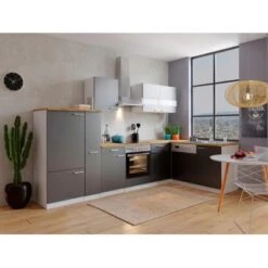 Respekta Winkelküche KBL310WGCG 310 X 172 Cm Grau-Weiß-Butcher Nussbaum