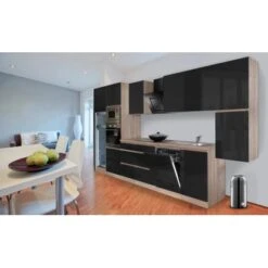 Respekta Premium Küchenzeile Grifflos 395 Cm Schwarz Hochglanz-Eiche Sägerau -Obi Kuche Geschaft 1970 4384 glrp395hessgke 2 1