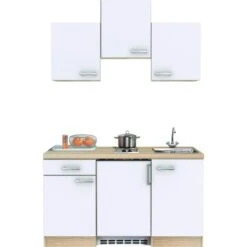 Flex-Well Exclusiv Küchenzeile Abaco 150 Cm Perlmutt Glänzend-Akazie