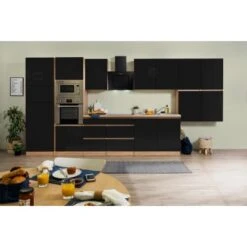 Respekta Premium Küchenzeile Grifflos 435 Cm Schwarz Hochglanz-Eiche Sägerau -Obi Kuche Geschaft 2119 4384 GLRP435HESSGKE 2