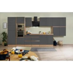Respekta Premium Küchenzeile Grifflos 435 Cm Grau Hochglanz-Eiche Sägerau -Obi Kuche Geschaft 2135 4384 GLRP435HESGGKE 2