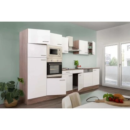 Respekta Küchenzeile Ohne E-Geräte 340 Cm Weiß Seidengl.-Eiche York 4 Respekta Küchenzeile Ohne E-Geräte 340 Cm Weiß Seidengl.-Eiche York – Bild 2