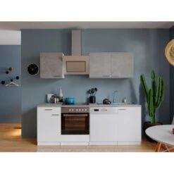 Respekta Economy Küchenzeile KB220WWBSC 220 Cm Weiß-Beton Optik -Obi Kuche Geschaft 35 4384 neu KB220WWBSCG 02