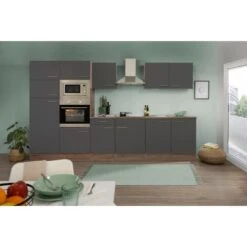 Respekta Küchenzeile KB330EYGMIGKE 330 Cm Grau Seidengl.-Eiche York Nachbildung