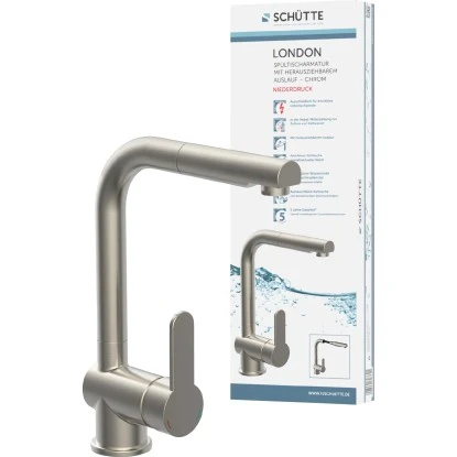 Schütte Spültischarmatur Niederdruck Herausziehbare Auslauf London Edelstahl 3 Schütte Spültischarmatur Niederdruck Herausziehbare Auslauf London Edelstahl