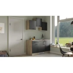 Flex-Well Exclusiv Singleküche Capri 150 Cm Schwarz Matt-Endgrain Oak -Obi Kuche Geschaft 4047584069890 4051 AB 01