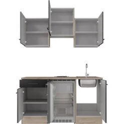 Flex-Well Exclusiv Singleküche Capri 150 Cm Schwarz Matt-Endgrain Oak -Obi Kuche Geschaft 4047584069890 4051 S 02