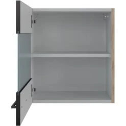 Flex-Well Exclusiv Glas-Oberschrank Capri 50 Cm Schwarz Matt-Endgrain Oak -Obi Kuche Geschaft 4047584070377 4051 S 03