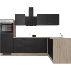 Flex-Well Exclusiv Winkelküche Capri 280 X 170 Cm Schwarz Matt-Endgrain Oak -Obi Kuche Geschaft 4047584070490 4051 S 01