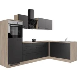 Flex-Well Exclusiv Winkelküche Capri 280 X 170 Cm Schwarz Matt-Endgrain Oak -Obi Kuche Geschaft 4047584070490 4051 S 03