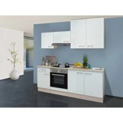 Flex-Well Exclusiv Küchenzeile Abaco 210 Cm Perlmutt Glänzend-Akazie Nachbildung