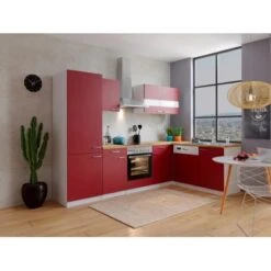 Respekta Winkelküche KBL280WRCGKEG 280 X 172 Cm Rot-Weiß-Butcher Nussbaum