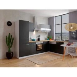 Respekta Winkelküche KBL280WSCGKEG 280 X 172 Cm Schwarz-Weiß-Butcher Nussbaum