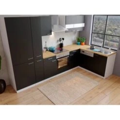 Respekta Winkelküche KBL310WSCGKEG 310 X 172 Cm Schwarz-Weiß-Butcher Nussbaum -Obi Kuche Geschaft 4384 neu KBL310WSCGKEG 03