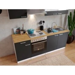 Respekta Küchenzeile KB210WG 210 Cm Grau-Weiß -Obi Kuche Geschaft 46538 4384 neu KB210WGG 02