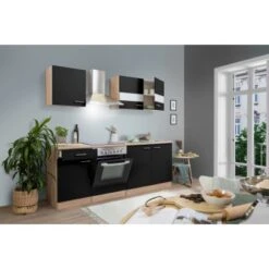 Respekta Küchenzeile KB210ESSC 210 Cm Schwarz-Eiche Sägerau Nachbildung