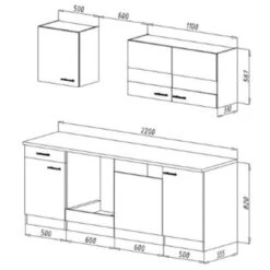 Respekta Küchenzeile KB220WG 220 Cm Grau-Weiß -Obi Kuche Geschaft 47551 4384 neu KB220WGG 04
