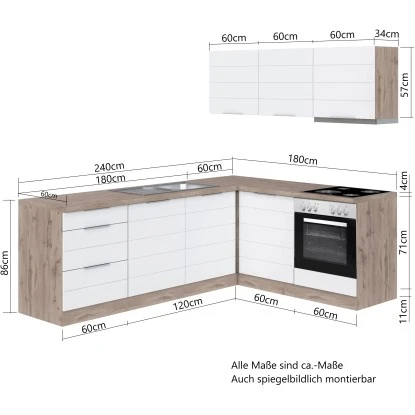 Held Möbel Winkelküche 240 Cm - 180 Cm Matt Weiß-Wotaneiche 9 Held Möbel Winkelküche 240 Cm - 180 Cm Matt Weiß-Wotaneiche – Bild 7