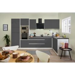 Respekta Premium Winkelküche Grifflos 345 Cm Grau Hochglanz-Weiß -Obi Kuche Geschaft 5115 4384 GLRPL345HWGGKE 2