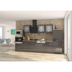 Held Möbel Küchenzeile Mailand 340 Cm Grau Hochglanz-Grau Matt Mit E-Geräten